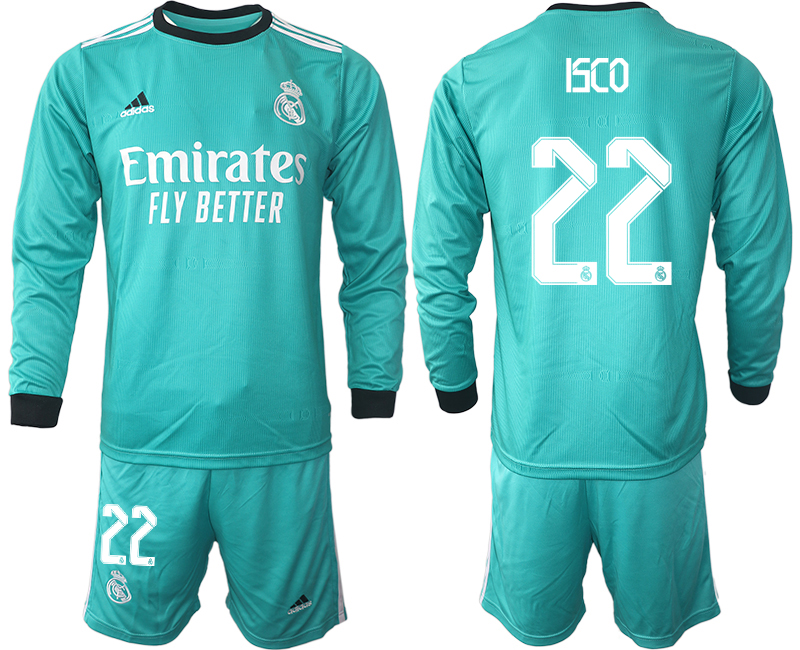 Men 2021-2022 Club Atletico Madrid second away blue Long Sleeve #22 Soccer Jersey